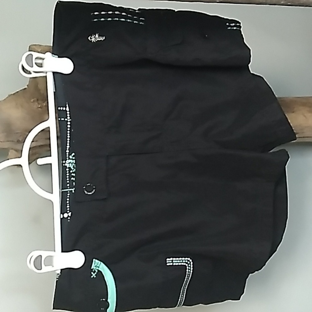 Powder Room black and teal embroidery detail soft feel short mini board shorts